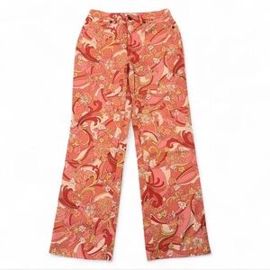 Talbots Floral Paisley Straight Leg Pants Women’s 4 Petite Festival Mod Retro